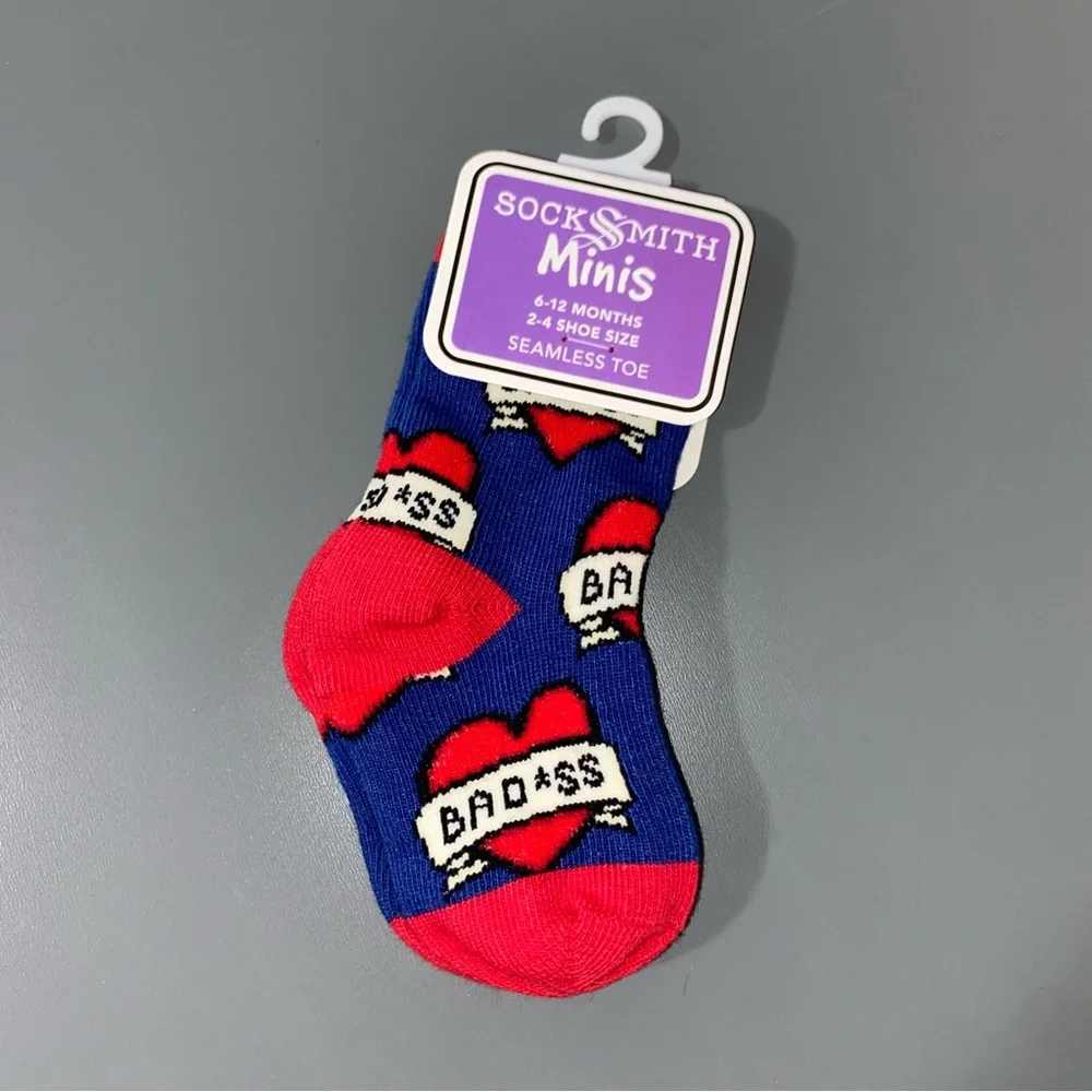 Sock smith graphic baby socks blue hearts comical humor novelty